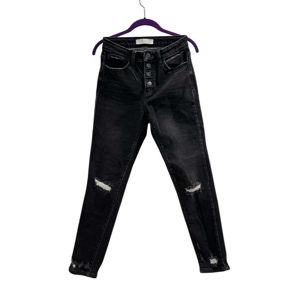 Kancan Women's Black Distressed Ankle Skinny Jeans Size 27 Mid Rise